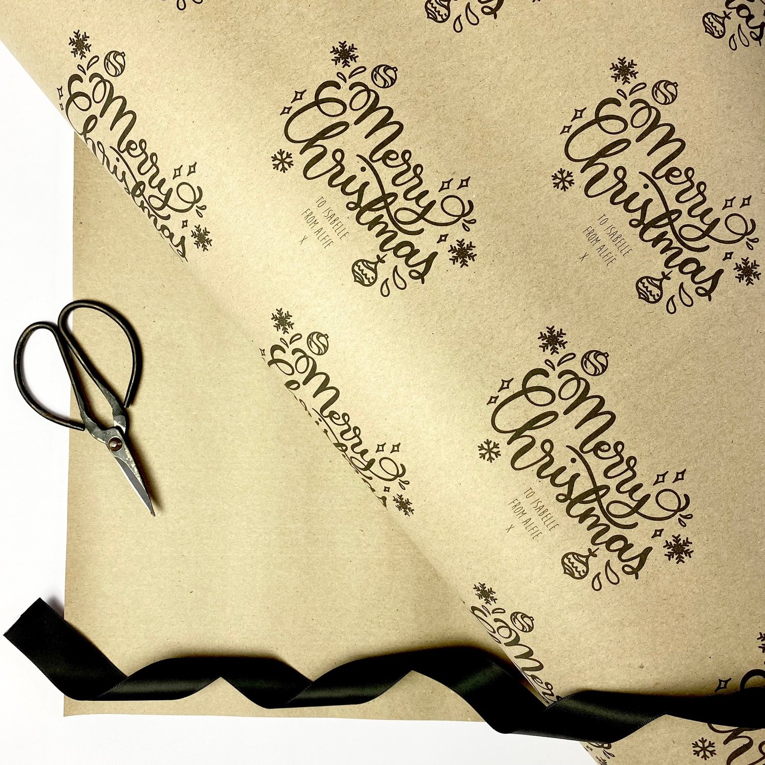 Personalised Gift Wrap / 100% Recyclable / Large Wrapping Paper Sheets OR  Rolls / Merry Christmas in Kraft — Hallmarked Design